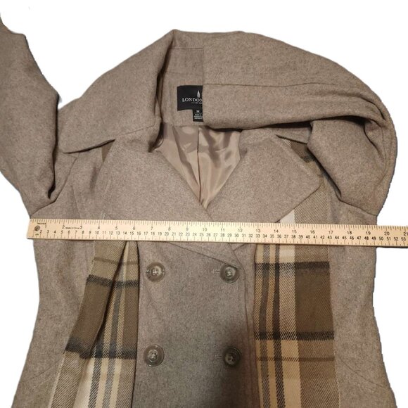 London Fog Wool-blend Jacket Women's Medium, Beige, Plaid Scarf Warm Winter Fall - Picture 4 of 15